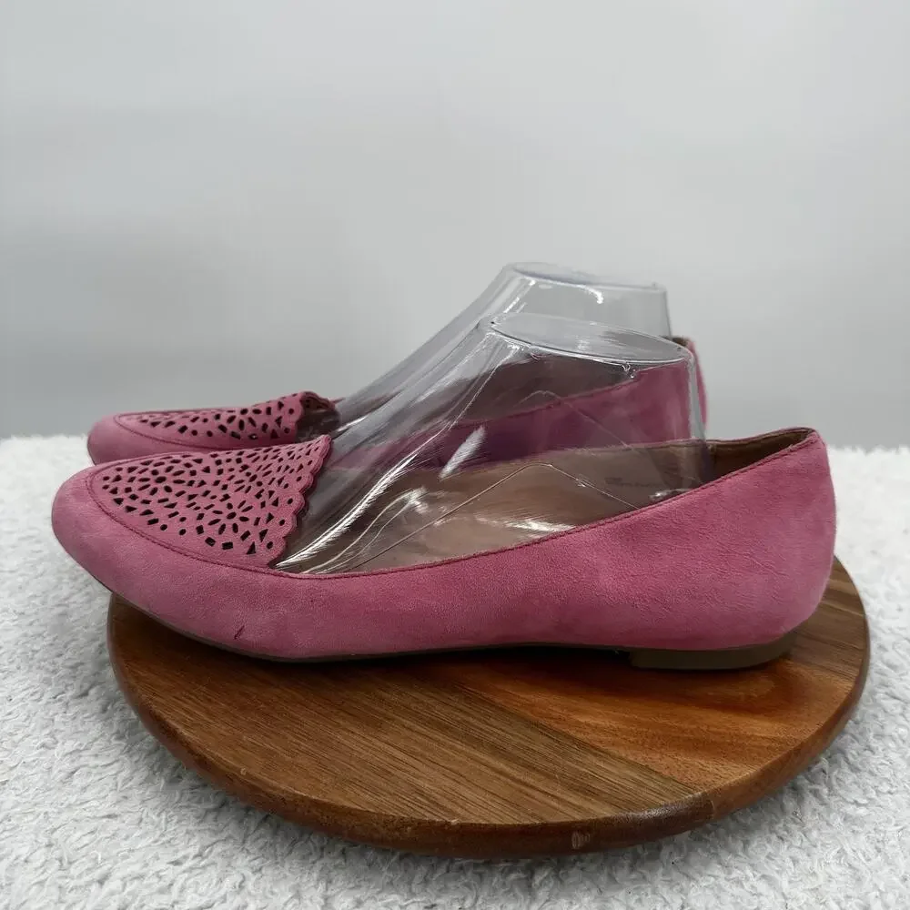Born ONO Shoes Womens Size 10 Pink Suede Laser Cut Flats Comfort Slip On Loafers